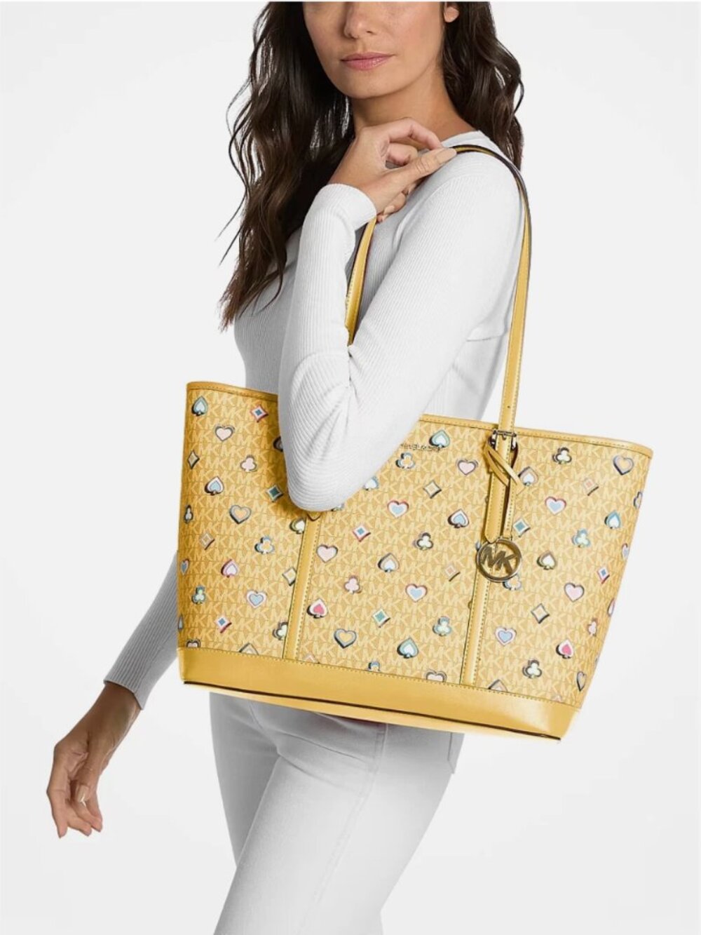 New Michael Kors Jet Set Travel Large Signature Logo Tote Honey